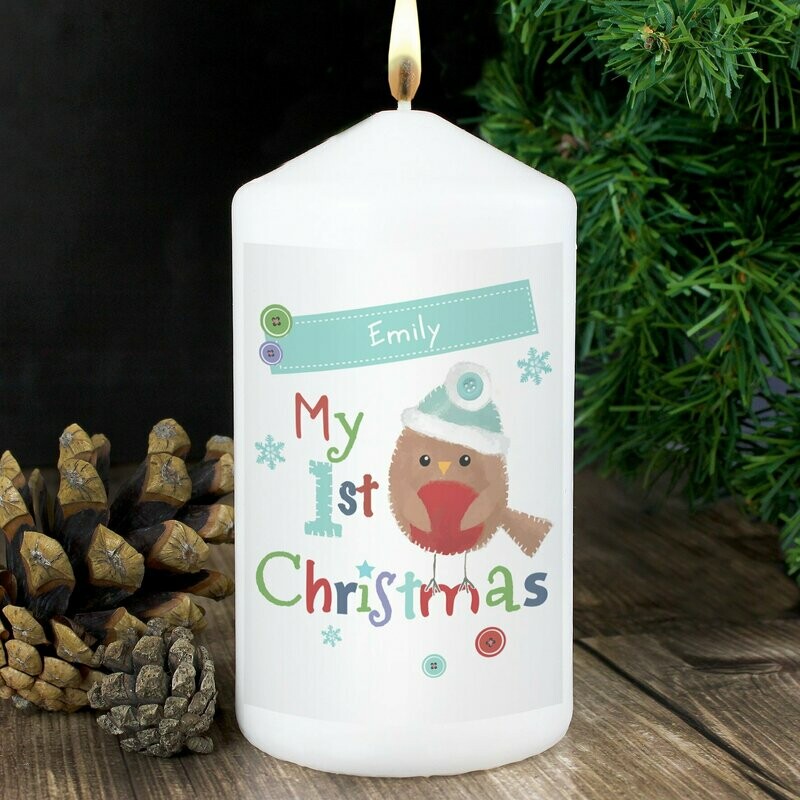 Personalised Felt Stitch Robin 'My 1st Christmas' Candle
