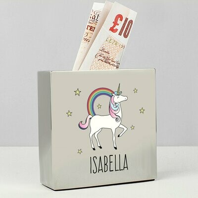 Personalised Unicorn Square Money Box