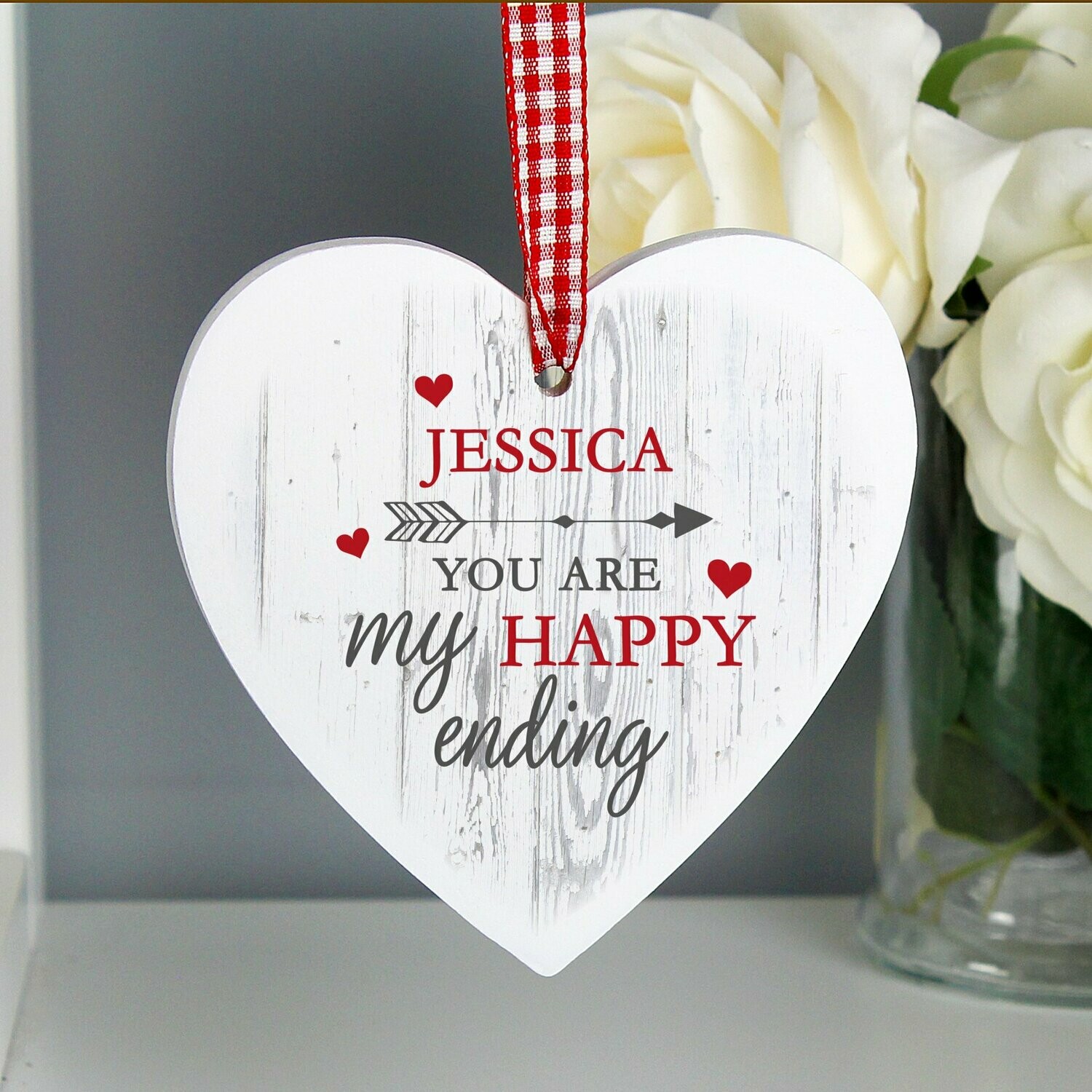 Personalised My Happy Ending Wooden Heart Decoration