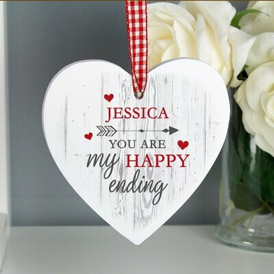 Personalised My Happy Ending Wooden Heart Decoration