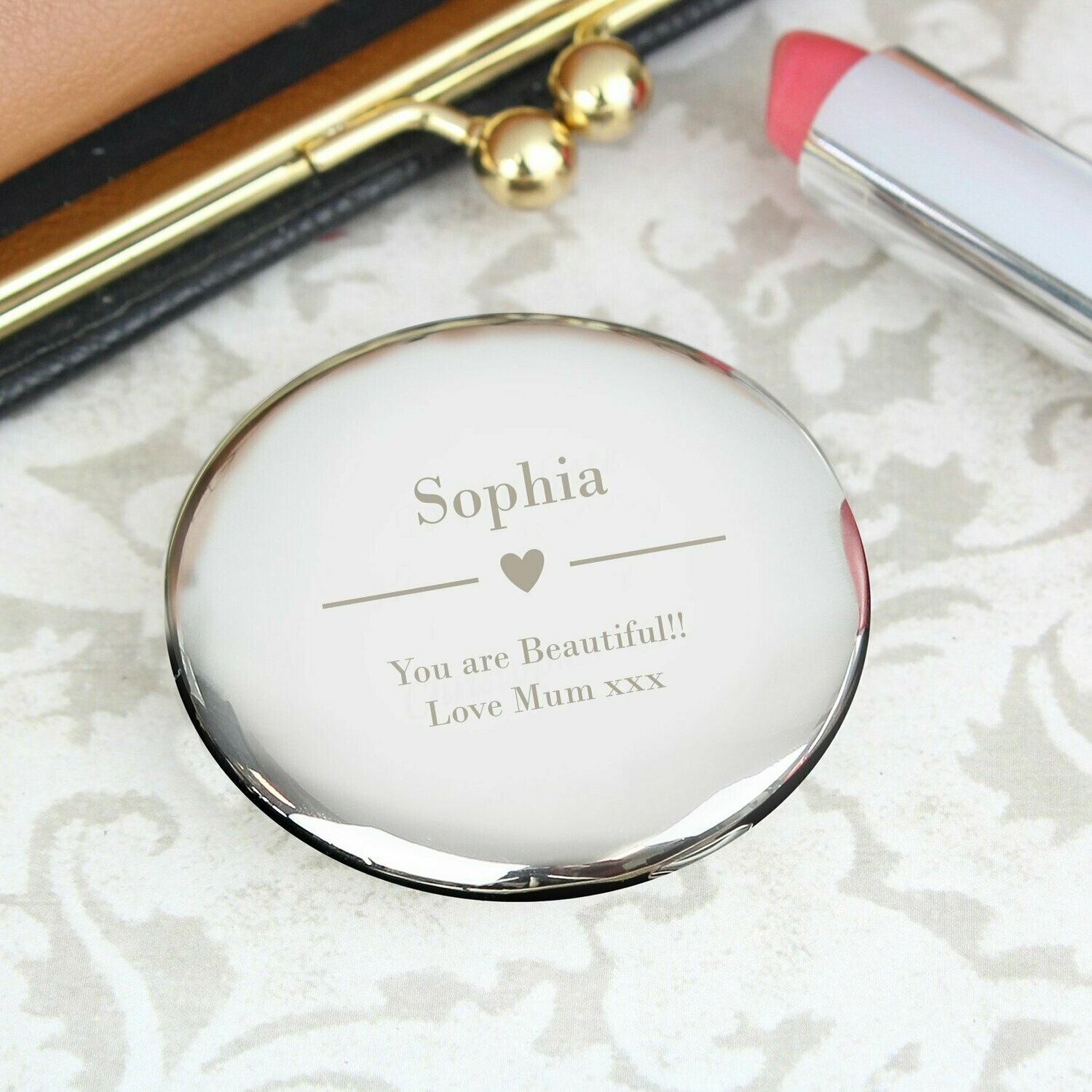 Personalised Decorative Heart Compact Mirror