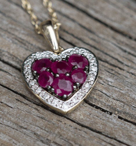 Ruby and Diamond Heart Gold Necklace