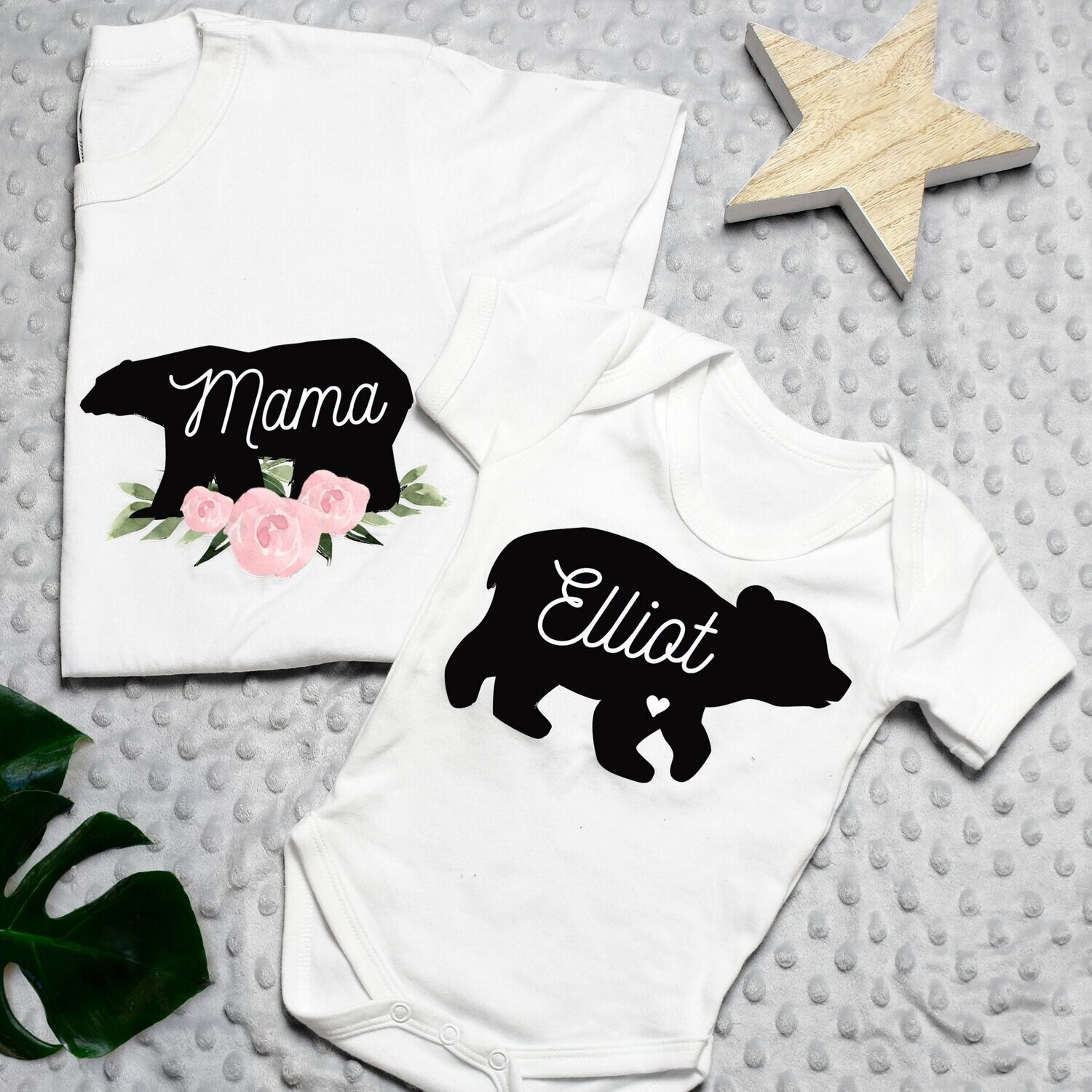 Personalised Mother & Baby Mama Bear T-Shirt And Vest Set (Various sizes & 0-3mths)