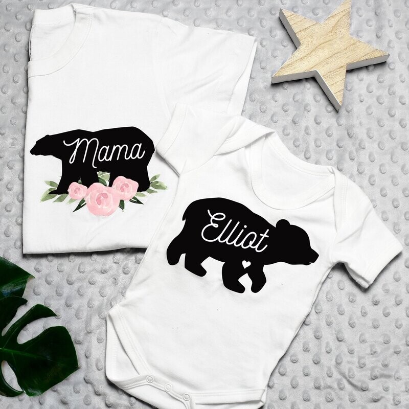 Personalised Mother & Baby Mama Bear T-Shirt And Vest Set (Various sizes & 0-3mths)