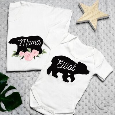 Personalised Mother & Baby Mama Bear T-Shirt And Vest Set (Various sizes & 0-3mths)