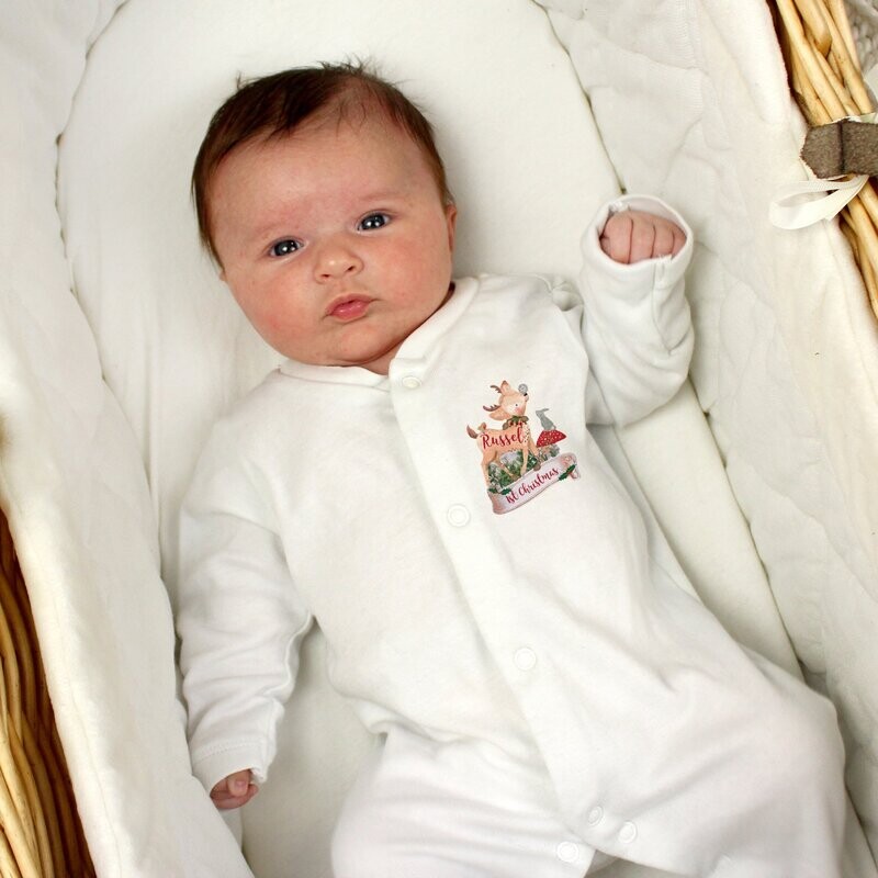 Personalised Festive Fawn 0-3 Months Baby Gown