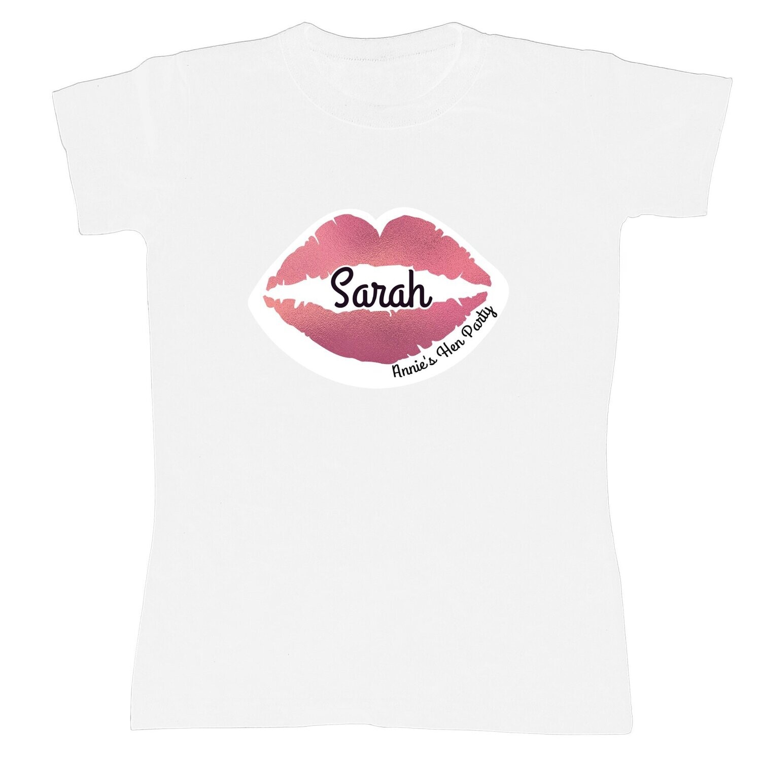 Personalised Rose Gold Lips Hen Party T-Shirt - White Large