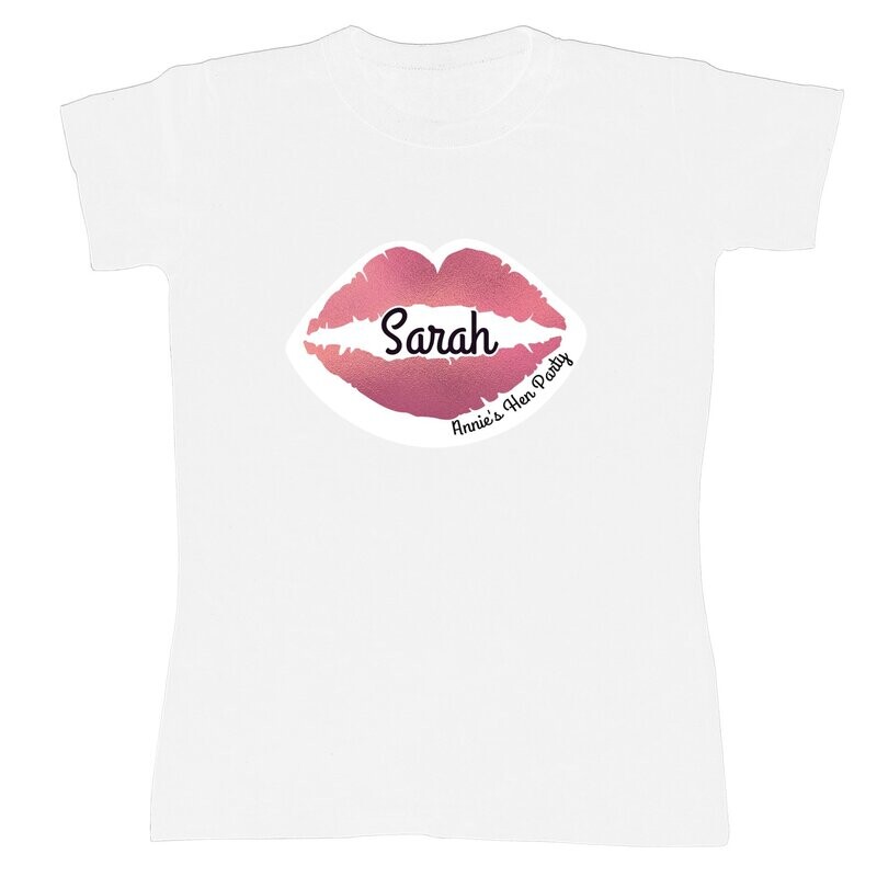 Personalised Rose Gold Lips Hen Party T-Shirt - White Large