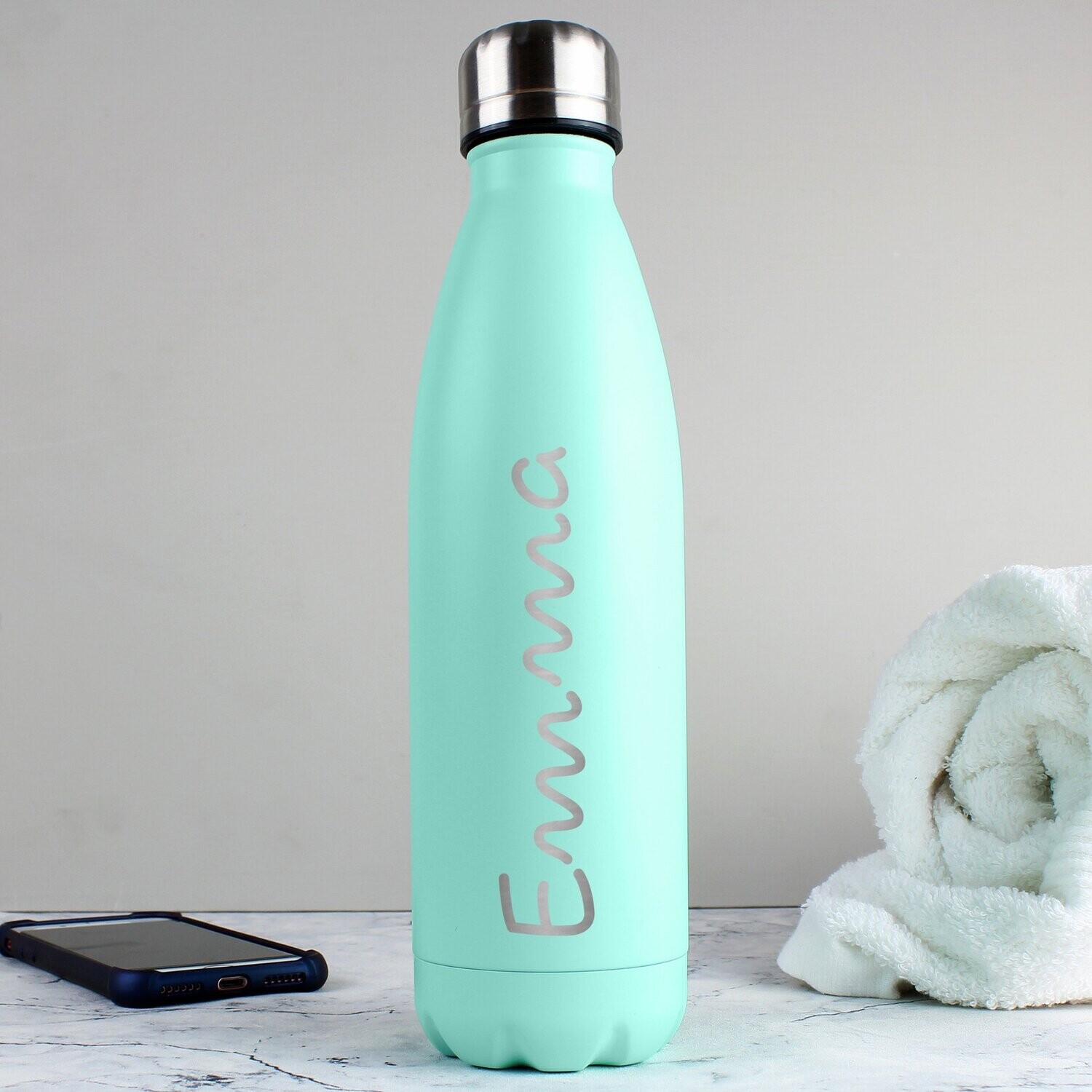 Personalised Name Only Mint Green Metal Insulated Drinks Bottle