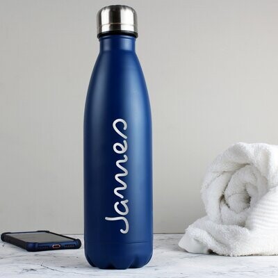 Personalised Name Only Blue Metal Insulated Drinks Bottle