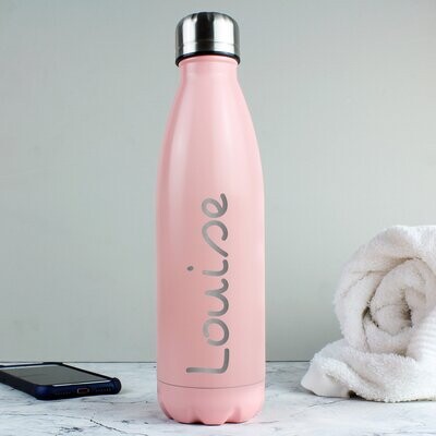 Personalised Name Only Pink Metal Insulated Drinks Bottle