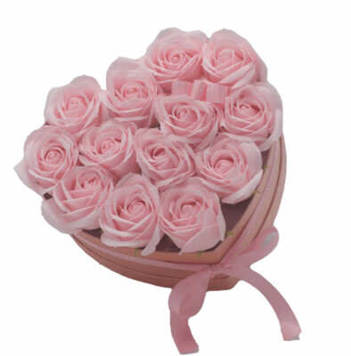 Soap Flower Gift Bouquet - 13 Pink Roses - Heart