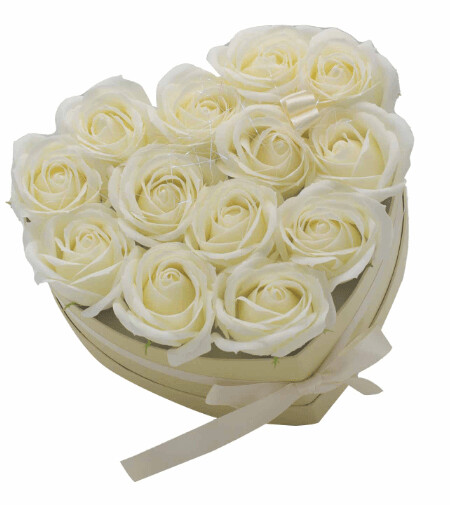 Soap Flower Gift Bouquet - 13 Cream Roses - Heart