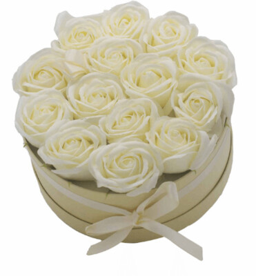 Soap Flower Gift Bouquet - 14 Cream Roses - Round