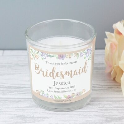Personalised Bridesmaid 'Floral Watercolour Wedding' Jar Candle