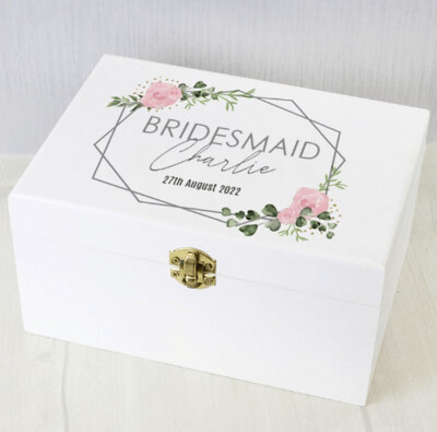 Personalised Abstract Rose White Wooden Keepsake Box - Bridal wedding party