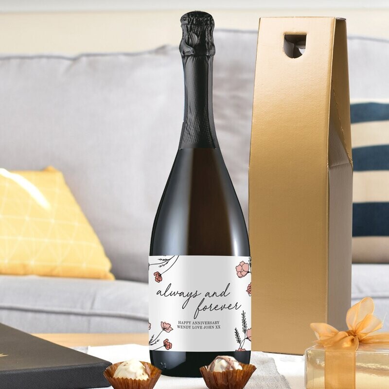 Personalised Floral Always and Forever Bottle of Prosecco