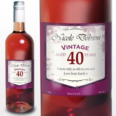 Personalised Rose Wine Vintage Age Label