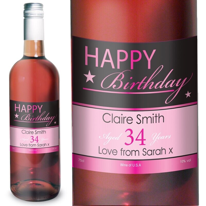 Personalised Happy Birthday Rose Wine