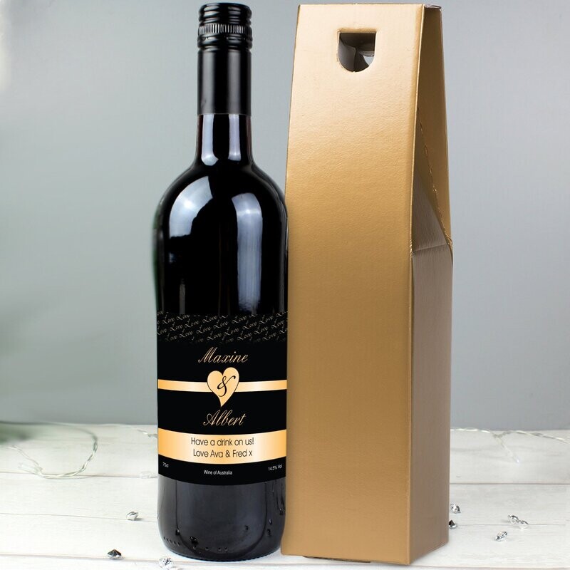 Personalised Couples Heart Red Wine- Black Design