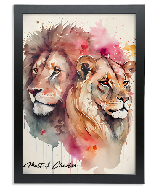 Couples Framed Print (A2 size) - Lion/Lioness