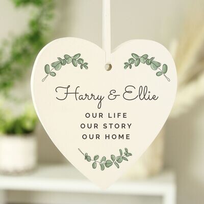 Personalised Botanical Wooden Heart Decoration (1)