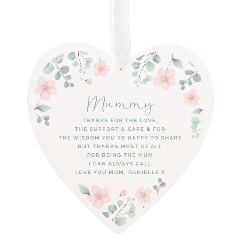 Personalised Floral Wooden Heart Decoration
