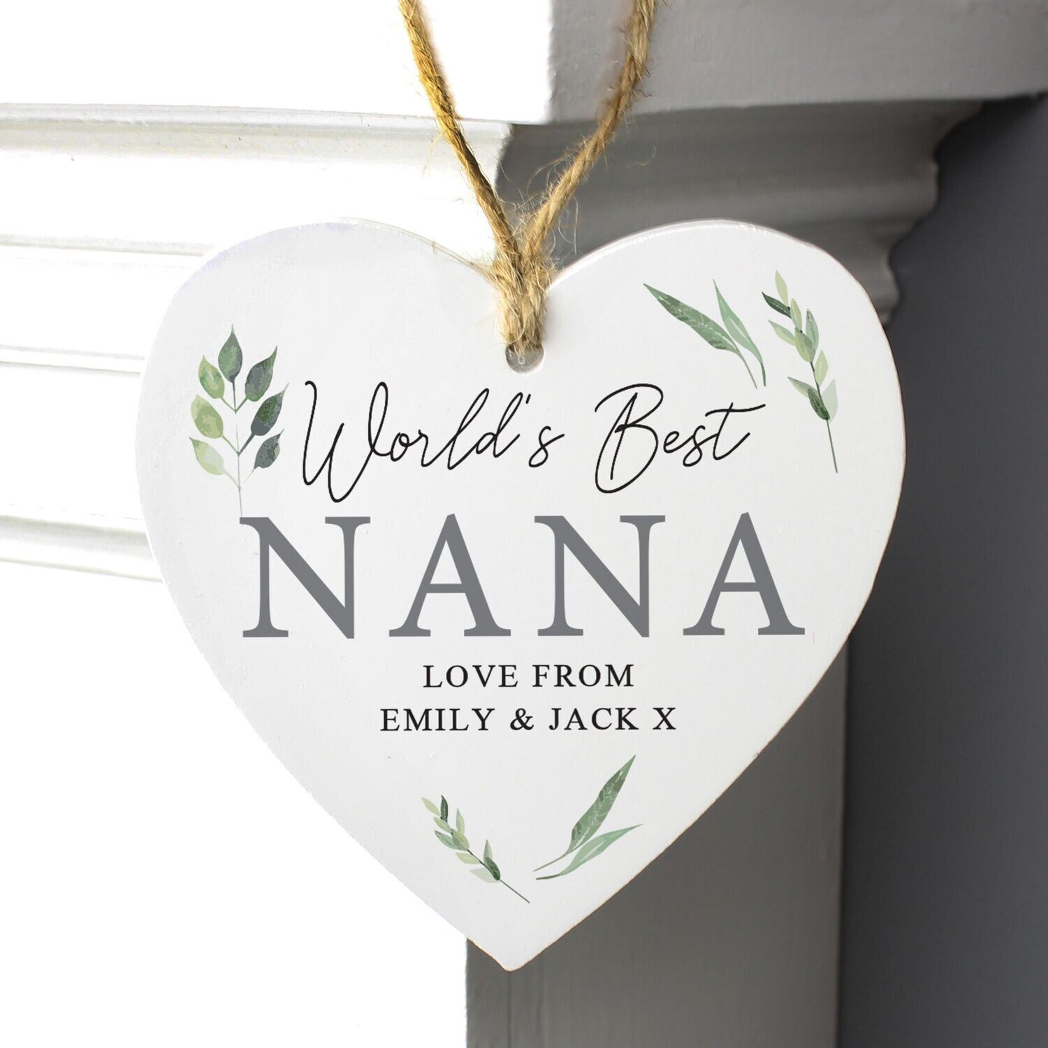 Personalised Botanical Wooden Heart Decoration