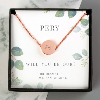Personalised Botanical Sentiment Rose Gold Tone Necklace and Box - Will you be ?
