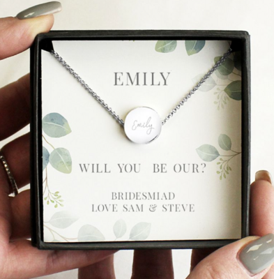 Personalised Botanical Sentiment Silver Tone Necklace and Box - Will you be ?