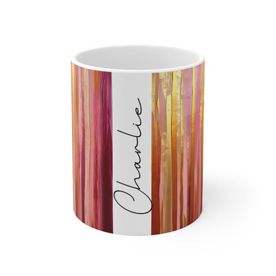 Pink Gold Abstract Stripes - Personalised Mug 11oz