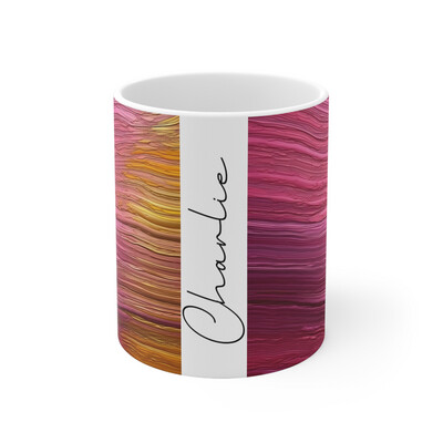 Pink Gold Abstract Stripes (4) - Personalised Mug 11oz
