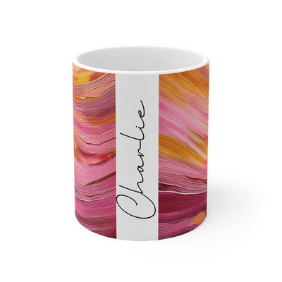 Pink Gold Abstract Stripes (8) - Personalised Mug 11oz