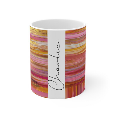 Pink Gold Abstract Stripes (9) - Personalised Mug 11oz