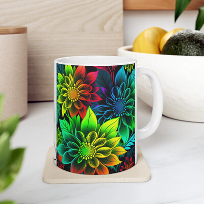 Neon Flowers Collection 1 - Personalised Mug 11oz