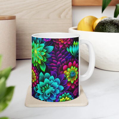 Neon Flowers Collection 2 - Personalised Mug 11oz