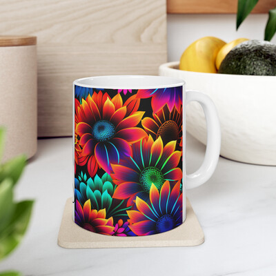 Neon Flowers Collection 3 - Personalised Mug 11oz
