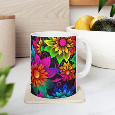 Neon Flowers Collection 4 - Personalised Mug 11oz