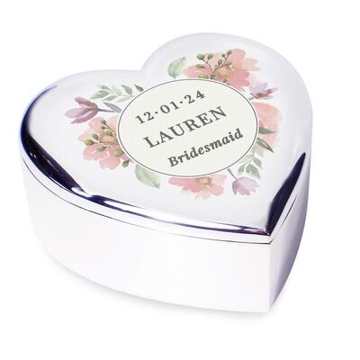 Personalised Floral Watercolour Heart Trinket Box