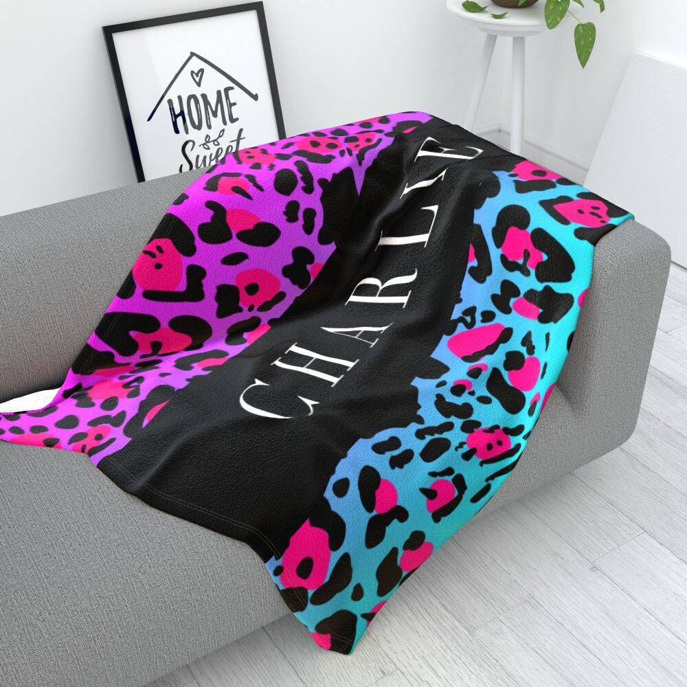 Wild Rainbow Leopard Plush Fleece Blanket