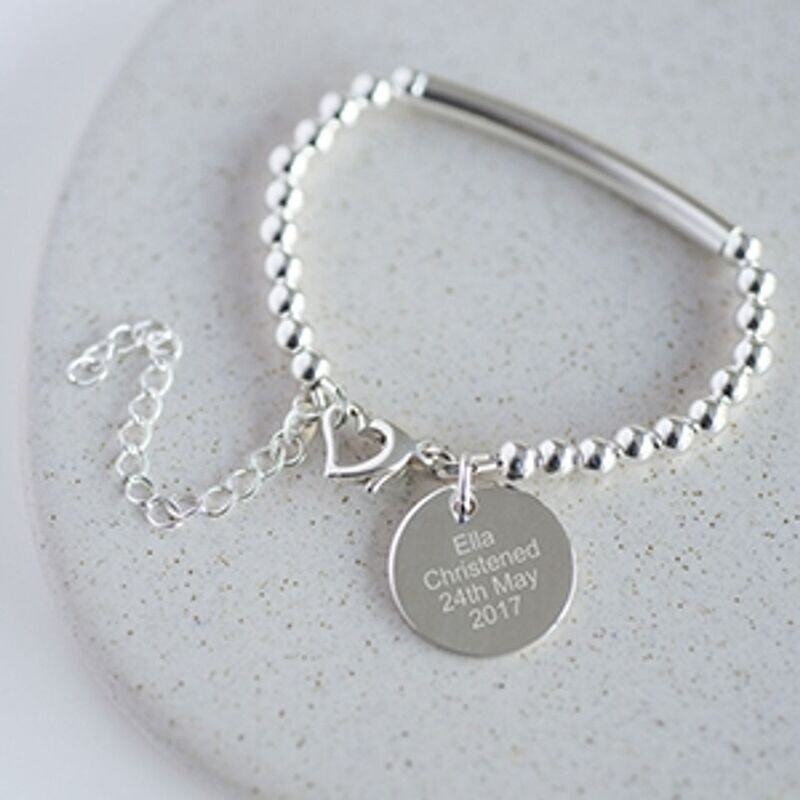 Sterling Heart Clasp Christening Bracelet