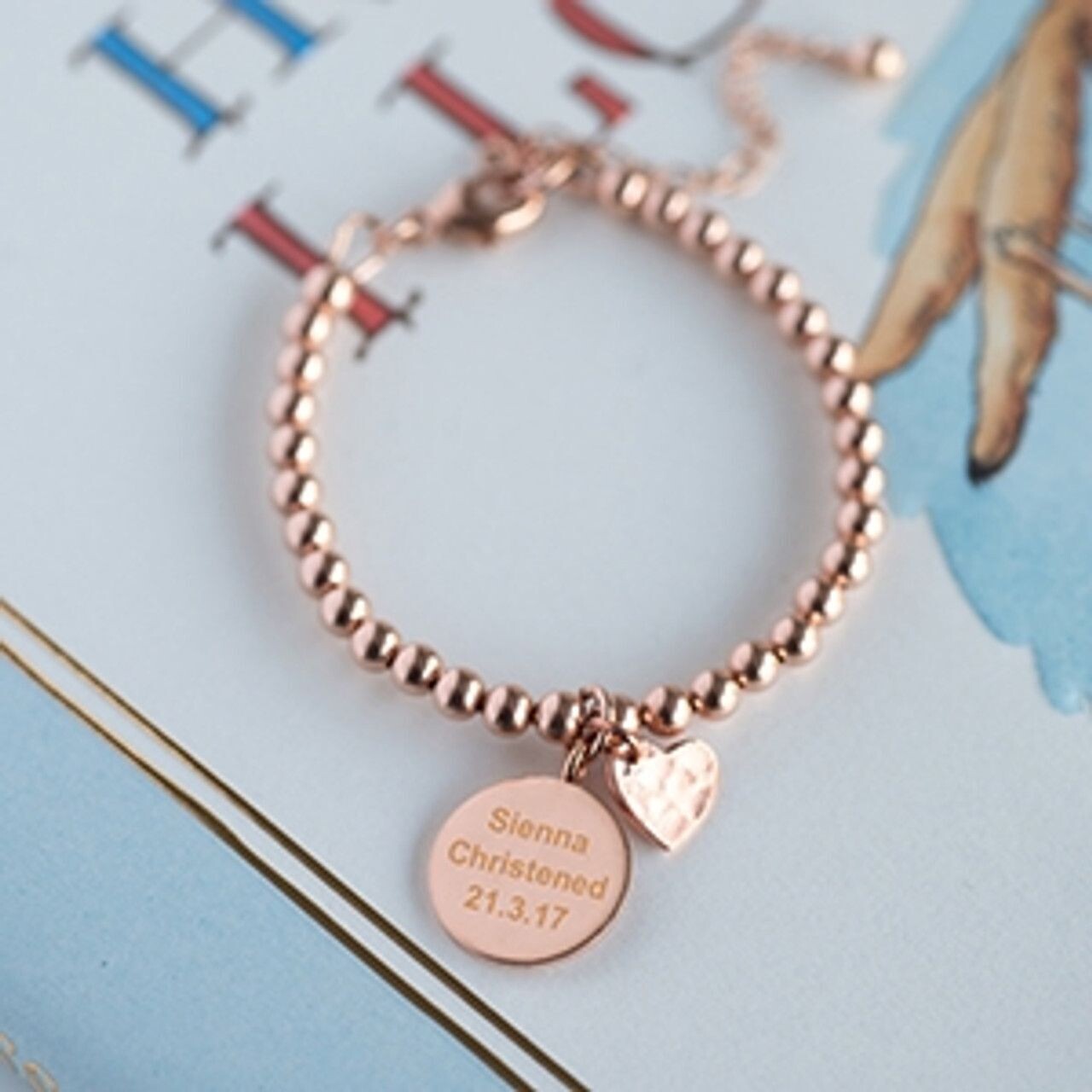 Rose Gold Lobster Clasp Christening Bracelet