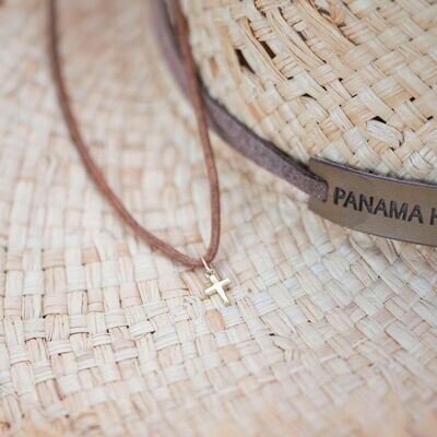 Tiny 9ct Gold Cross on Leather Necklace