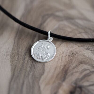 Sterling Silver St Christopher Necklace on Leather