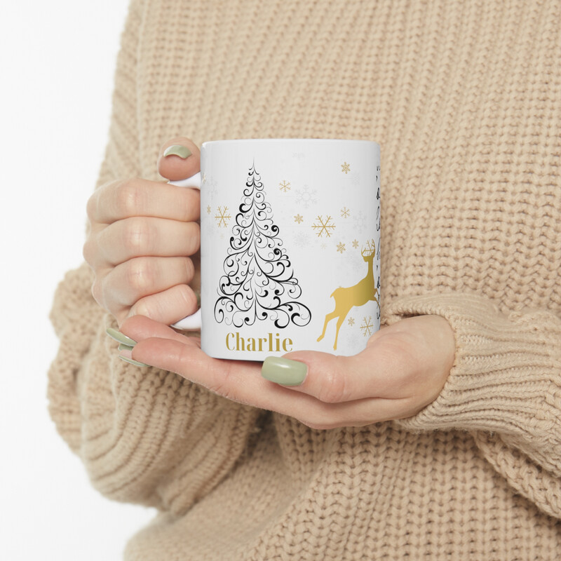 Personalised Simple Black Christmas - Mug 11oz