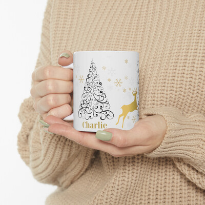 Personalised Simple Black Christmas - Mug 11oz