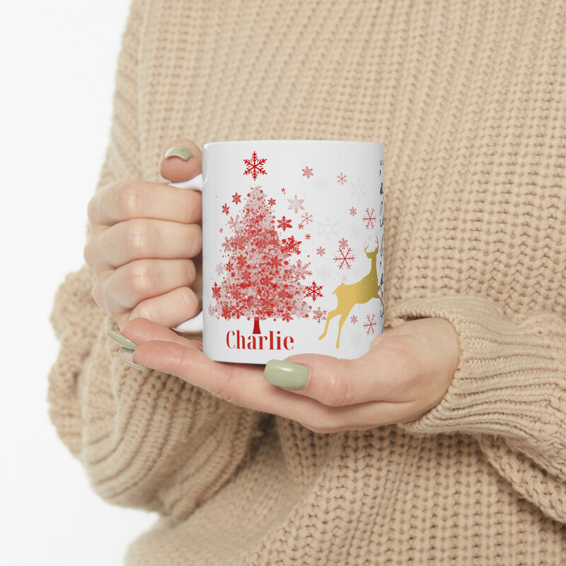 Personalised Pink Christmas tree - Mug 11oz