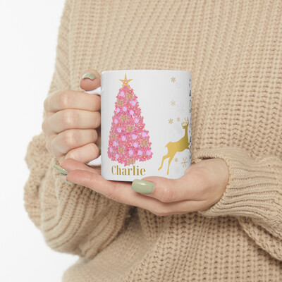 Personalised pink christmas tree - Mug 11oz