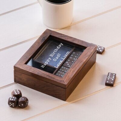 Personalised Wooden Domino Dice & Cards Set