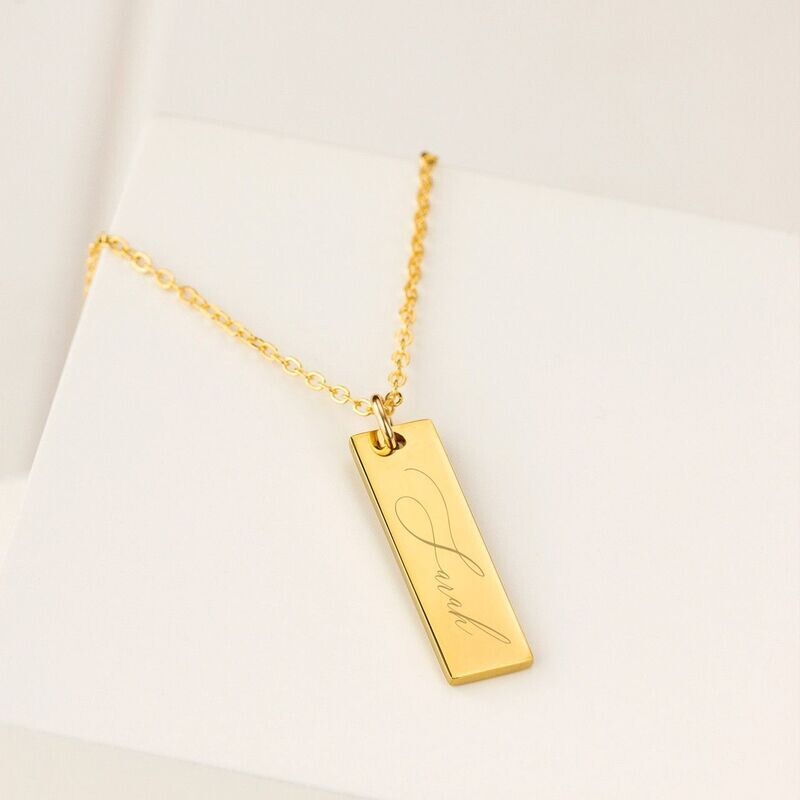 Script Name Gold Plated Bar Necklace